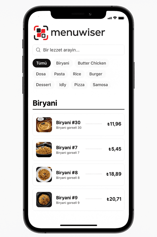 Dijital menü gösteren bir telefon